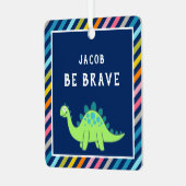 カラフルストライプCute Green Dinosauds Kids Room メタルオーナメント (正面左)