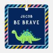 カラフルストライプCute Green Dinosauds Kids Room メタルオーナメント (裏面)