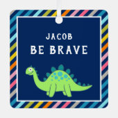 カラフルストライプCute Green Dinosauds Kids Room メタルオーナメント (正面)