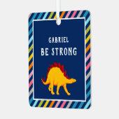 カラフルストライプCute Yellow Dinosauds Kids Room メタルオーナメント (正面左)