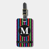 カラフルストライプMonogram付き荷物タグ ラゲッジタグ (正面縦)