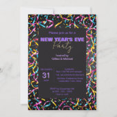 カラフルストリーマーと紙吹雪新年のパーティー 招待状 (正面)