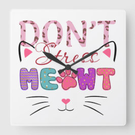 カラフルストレスしない猫ことわざ スクエア壁時計