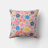 カラフルスノーフレークオンピンクホリデーパターン クッション (裏面)