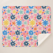 カラフルスノーフレークオンピンクホリデーパターン シェルパブランケット (正面(横))