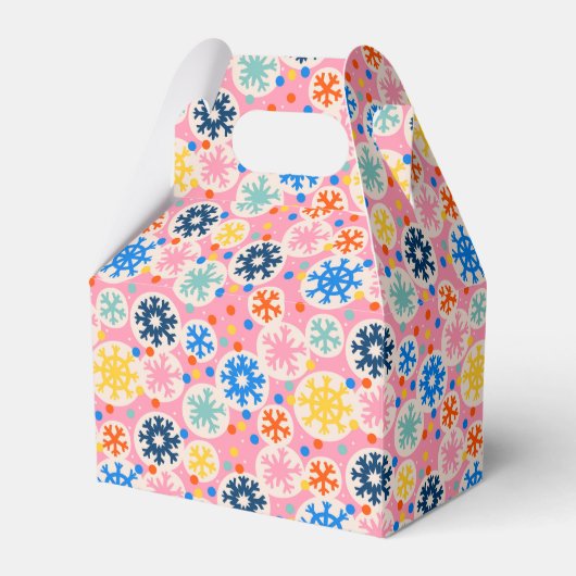 カラフルスノーフレークオンピンクホリデーパターン フェイバーボックス (正面サイド)