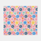 カラフルスノーフレークオンピンクホリデーパターン フリースブランケット (正面(横))