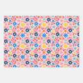 カラフルスノーフレークオンピンクホリデーパターン ラッピングペーパーシート (正面2)