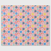 カラフルスノーフレークオンピンクホリデーパターン ラッピングペーパー (フラット)