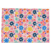 カラフルスノーフレークオンピンクホリデーパターン ラージペーパーバッグ (裏面)