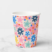 カラフルスノーフレークオンピンクホリデーパターン 紙コップ (裏面)