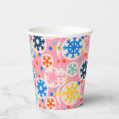 カラフルスノーフレークオンピンクホリデーパターン 紙コップ (右)
