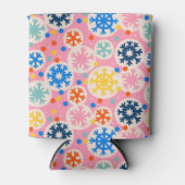 カラフルスノーフレークオンピンクホリデーパターン 缶クーラー (正面)