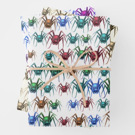 カラフルスパイダーパター不気味ン面白いハロウィン ラッピングペーパーシート (インサイチュ)
