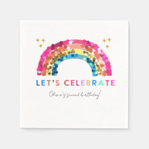 カラフルスパンコールレインボー誕生日ペーパーナプキン