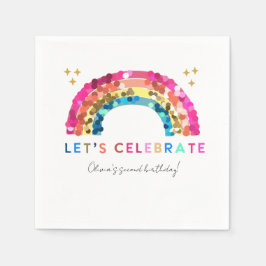 カラフルスパンコールレインボー誕生日ペーパーナプキン スタンダードカクテルナプキン