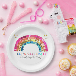 カラフルスパンコールレインボー 誕生日パーティー どの年齢にも ペーパープレート