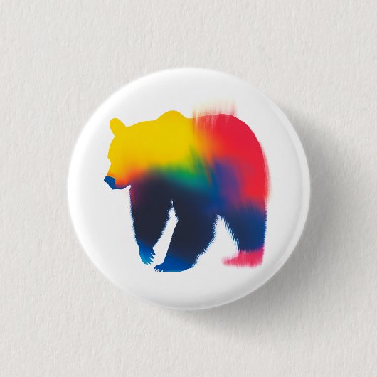 カラフルスプレイ絵を描ベアのシルエットラウンドボタン 缶バッジ (正面)