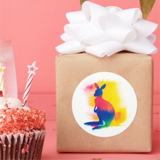 カラフルスプレー絵を描カンガルーシルエット ラウンドシール (パーティー)
