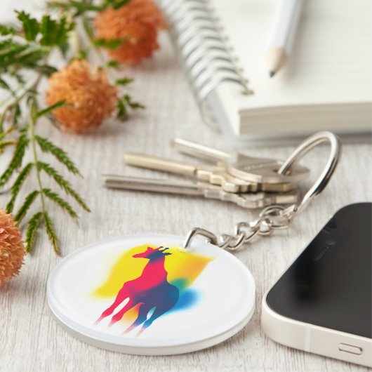 カラフルスプレー絵を描キリンのシルエット キーホルダー (正面右)