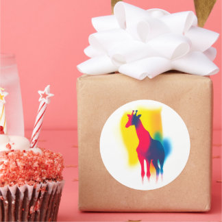 カラフルスプレー絵を描キリンシルエット ラウンドシール