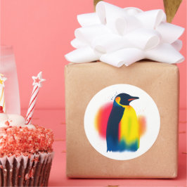 カラフルスプレー絵を描ペンギン ラウンドシール