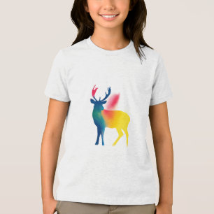 カラフルスプレー絵を描鹿シルエットキッズ トライブレンドTシャツ