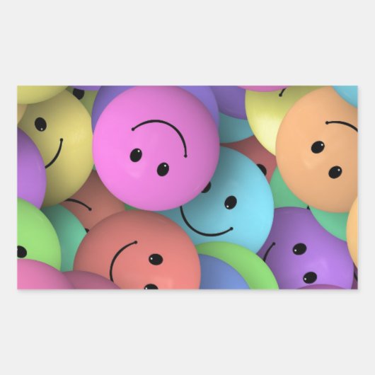 カラフルスマイル顔 長方形シール (正面)