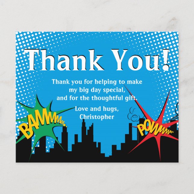 カラフルスーパーヒーロー漫画少年の誕生日ありがとう (正面)