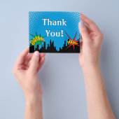 カラフルスーパーヒーロー漫画少年の誕生日ありがとう チラシ (手)