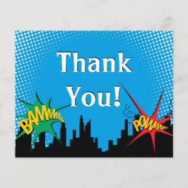 カラフルスーパーヒーロー漫画少年の誕生日ありがとう チラシ