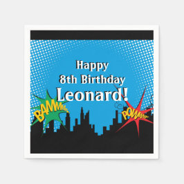 カラフルスーパーヒーロー漫画少年の誕生日パーティー スタンダードカクテルナプキン