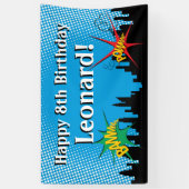 カラフルスーパーヒーロー漫画少年の誕生日パーティー 横断幕 (縦)