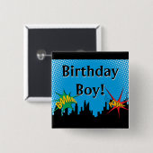 カラフルスーパーヒーロー漫画少年の誕生日パーティー 缶バッジ (正面&裏面)