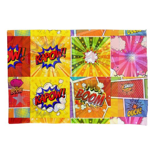 カラフルスーパーヒーロ漫画ポップ・アートのアート背景 枕カバー (正面)