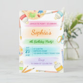 カラフルス絵を描パステル誕生日招待状 招待状 (スタンド正面)