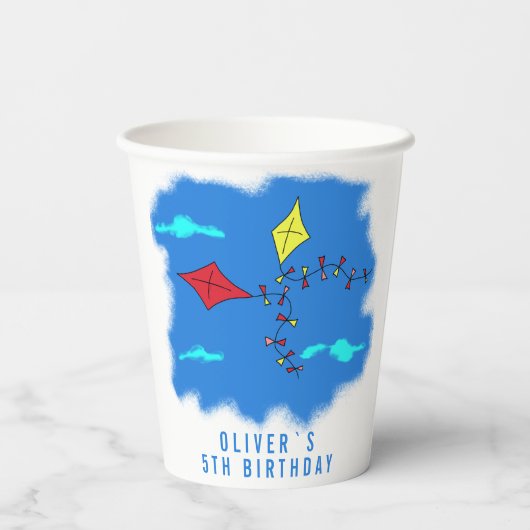 カラフルタイツインブルースカイ子供の誕生日紙カップ 紙コップ (裏面)