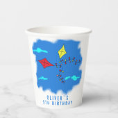 カラフルタイツインブルースカイ子供の誕生日紙カップ 紙コップ (正面)