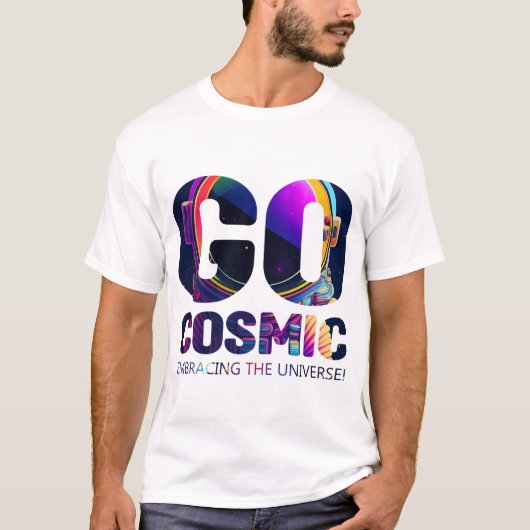 カラフルタイポグラフィで宇宙へ Men's Tシャツ (正面)