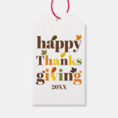 カラフルタイポグラフィと葉感謝祭秋 ギフトタグ (正面)
