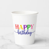 カラフルタイポグラフィハッピーバースデー 紙コップ (裏面)
