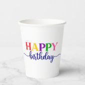 カラフルタイポグラフィハッピーバースデー 紙コップ (正面)