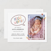 カラフルタイポグラフィハローワールド誕生発表 インビテーションポストカード (正面/裏面)