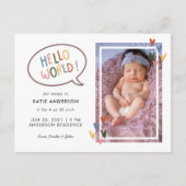 カラフルタイポグラフィハローワールド誕生発表 インビテーションポストカード (正面)