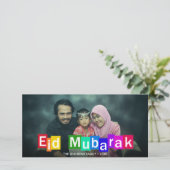 カラフルタイポグラフィブロックEid Mubarakフォトカード (スタンド正面)