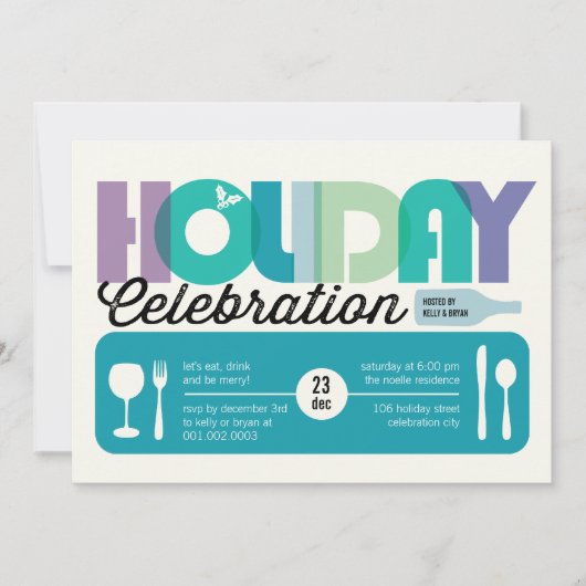 カラフルタイポグラフィモダンホリデーパーティー招待状 招待状 (正面)