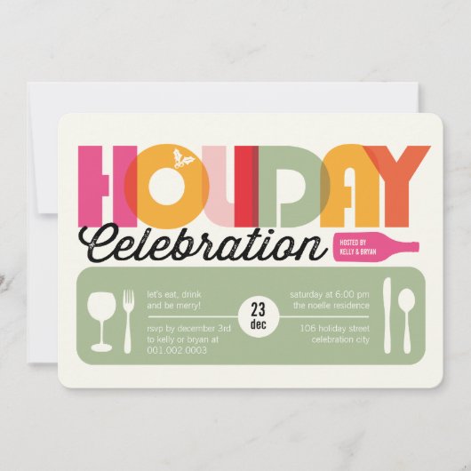 カラフルタイポグラフィモダンホリデーパーティー招待状 招待状 (正面)