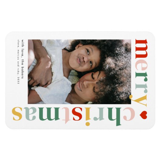 カラフルタイポグラフィモダンメリークリスマス写真 マグネット (横)