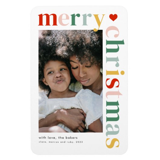 カラフルタイポグラフィモダンメリークリスマス写真 マグネット (縦)