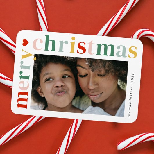 カラフルタイポグラフィモダンメリークリスマス写真 マグネット